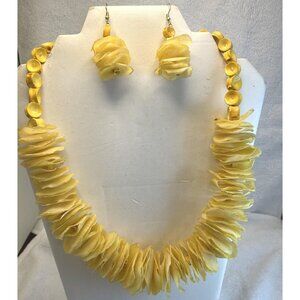 1990s Fish Vertebrae-Scales Necklace-Earrings Canary Yellow Vintage RARE FIND
